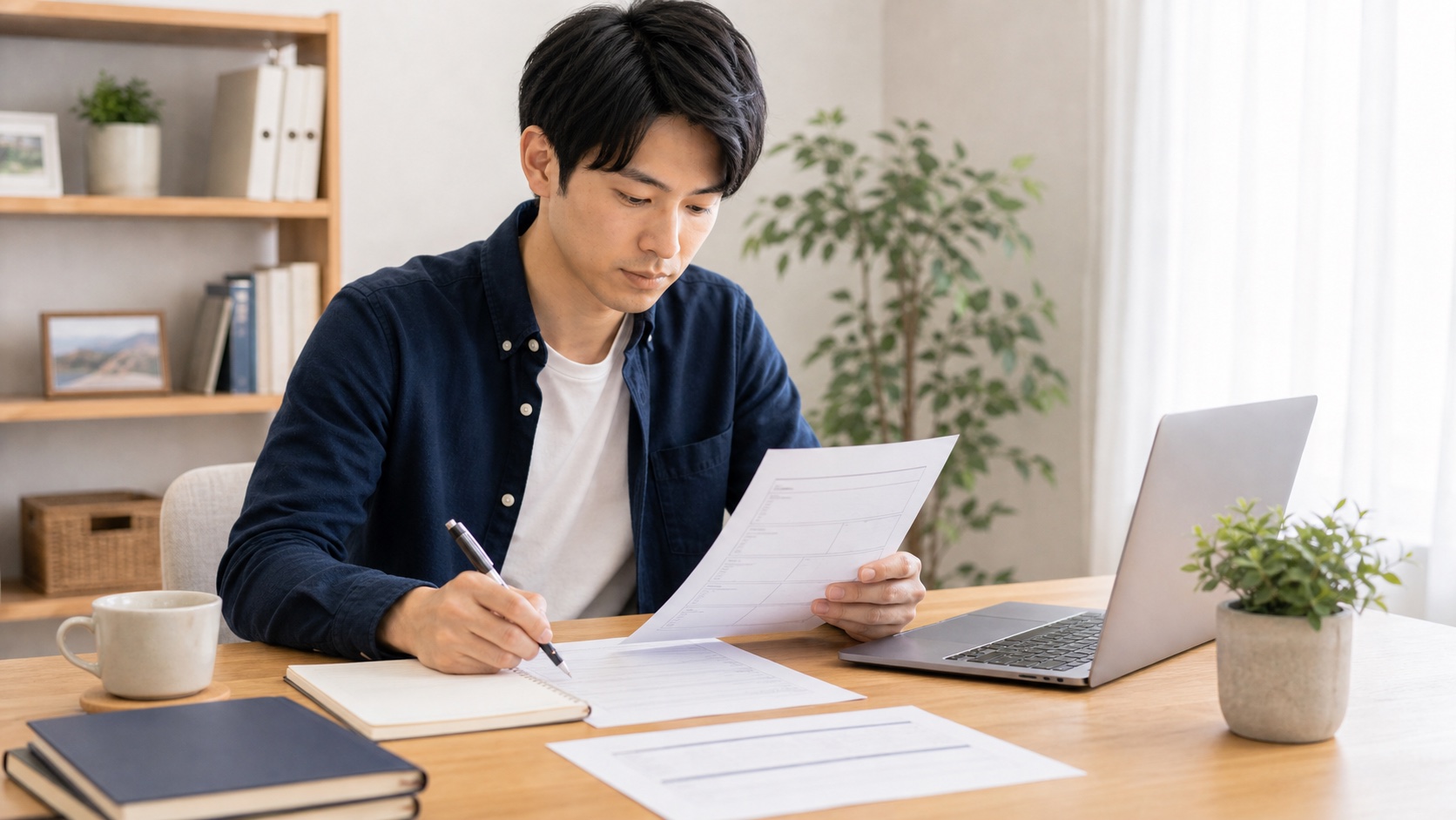 職務経歴書に書く内容を整理する若手社会人のイメージ写真