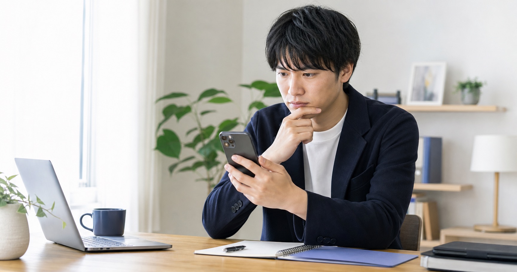 初めて転職エージェントに相談する前にスマホを見て不安を感じる若手社会人のイメージ写真