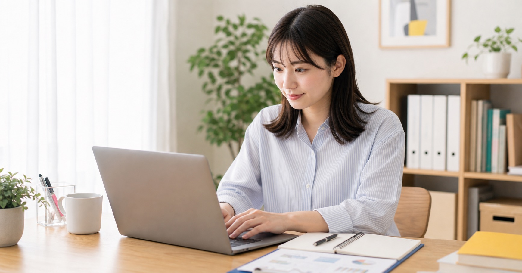 未経験から事務職を目指してパソコン作業を練習する女性のイメージ写真